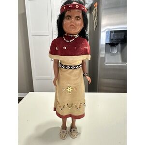 VTG 60's Carlson Native American Indian Doll Sleepy Eyes Leather Dress Bead 7.5"